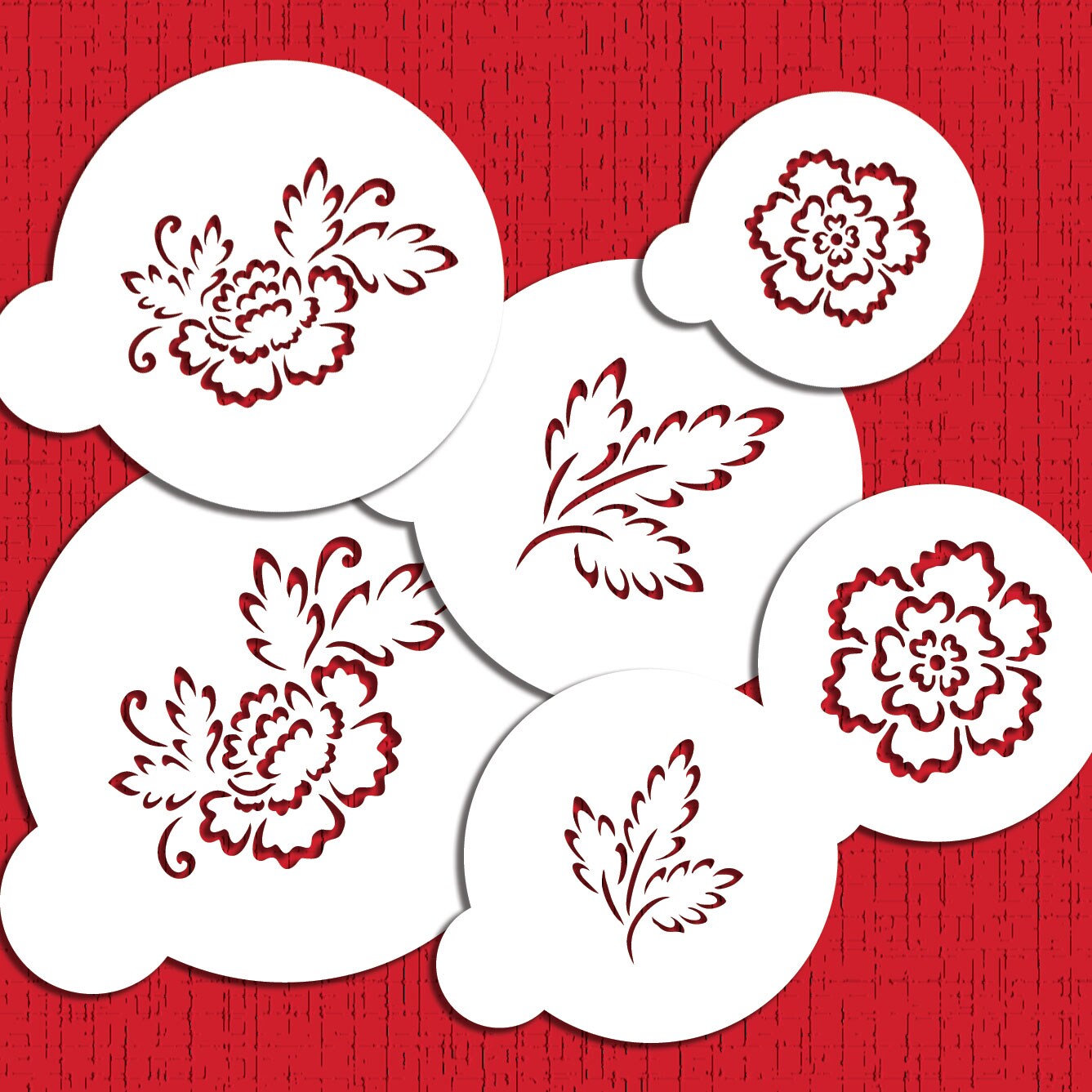 Brush Embroidery Flower Cookie Stencil Set | C790 by Designer Stencils | Cookie Decorating Tools | Baking Stencils for Royal Icing, Airbrush, Dusting Powder | Reusable Plastic Food Grade Stencil for Cookies | Easy to Use &#x26; Clean Cookie Stencil