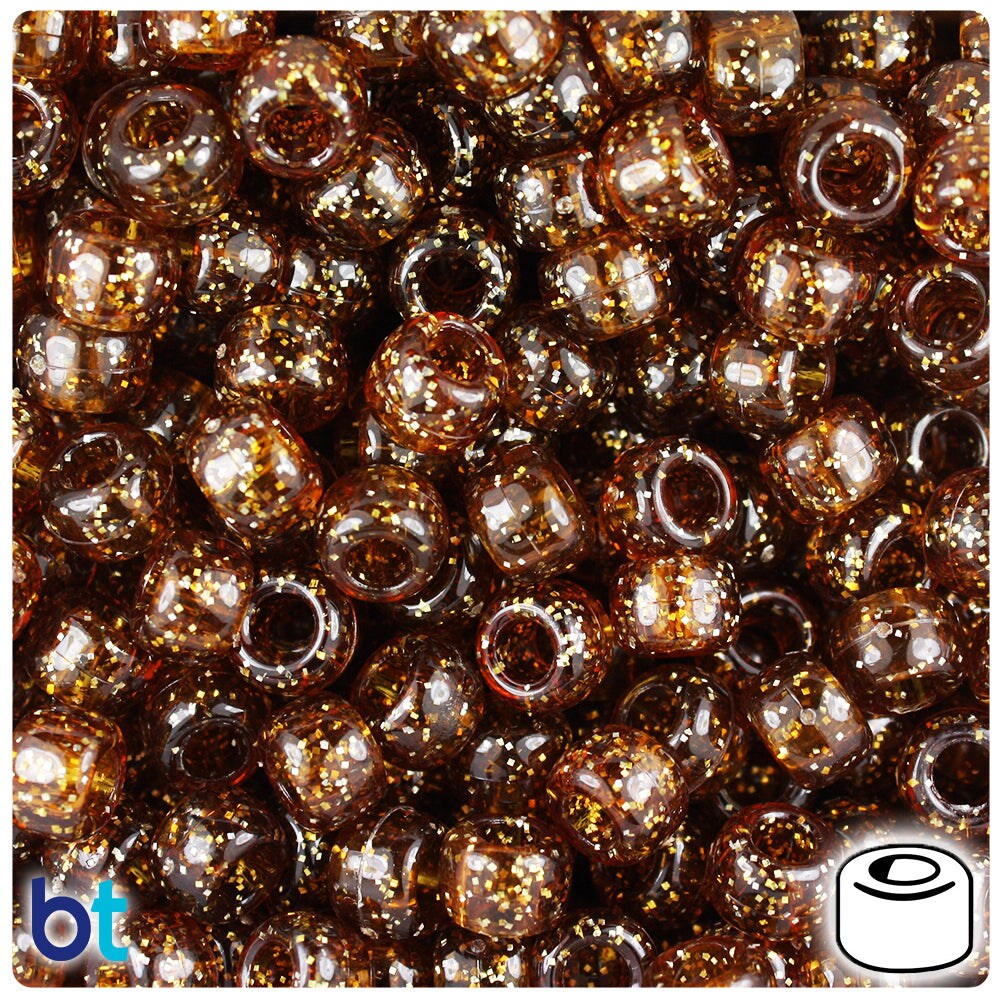 BeadTin Root Beer Sparkle 9mm Barrel Plastic Pony Beads (500pcs)
