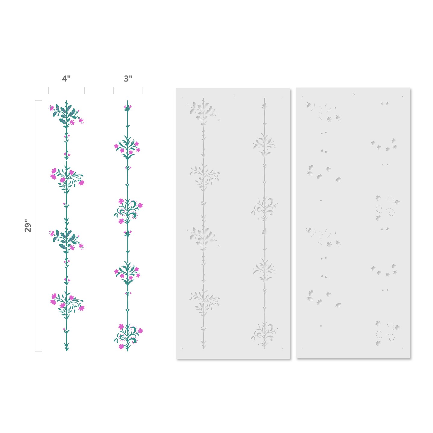 Floral Stripe Wallpaper Wall Stencil | 3231 by Designer Stencils | Floral Stencils | Reusable Art Craft Stencils for Painting on Walls, Canvas, Wood | Reusable Plastic Paint Stencil for Home Makeover | Easy to Use &#x26; Clean Art Stencil