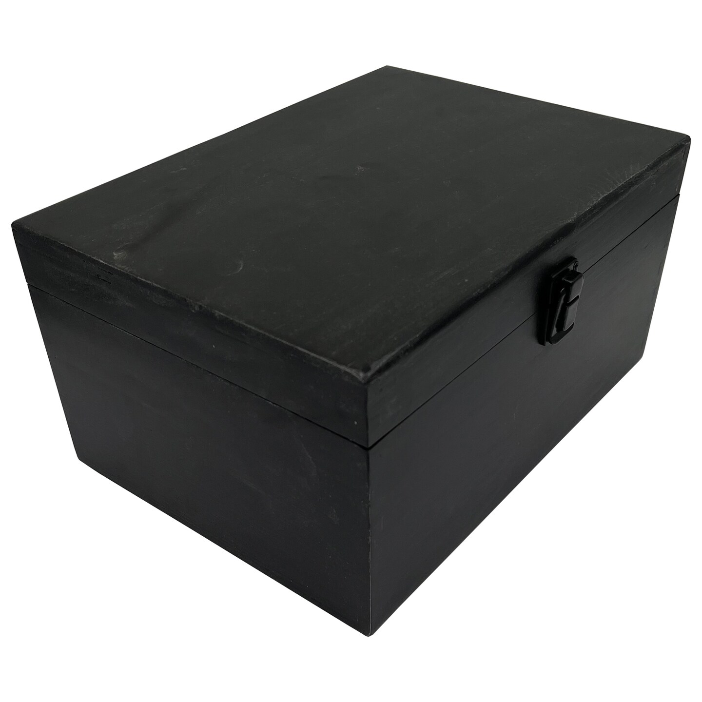 BLACK Large Rectangle Unfinished Pine Wood Box Natural DIY Craft Stash Boxes with Hinged Lid and Front Clasp for Arts, Hobbies, and Home Storage - 10.62" x 7.87" x 5.51" in Inches