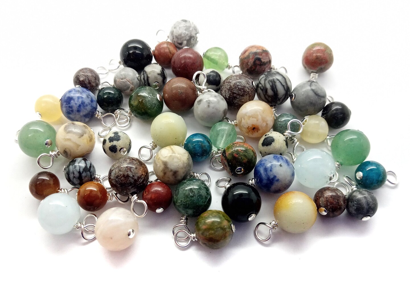 Gemstone Bead Charm Mix, 20 pieces, Assorted Stone Dangles, Adorabilities