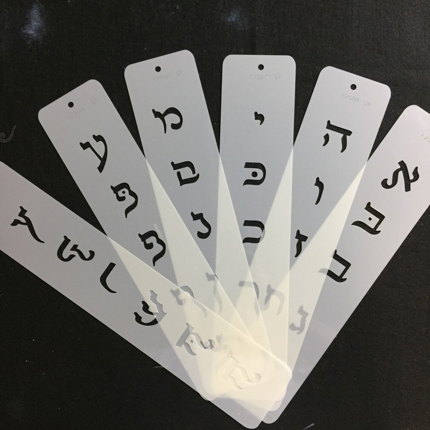 Large Hebrew Letter Cake Stencil Set | C758 by Designer Stencils | Cake Decorating Tools | Baking Stencils for Royal Icing, Airbrush, Dusting Powder | Reusable Plastic Food Grade Stencil for Cakes | Easy to Use &#x26; Clean Cake Stencil