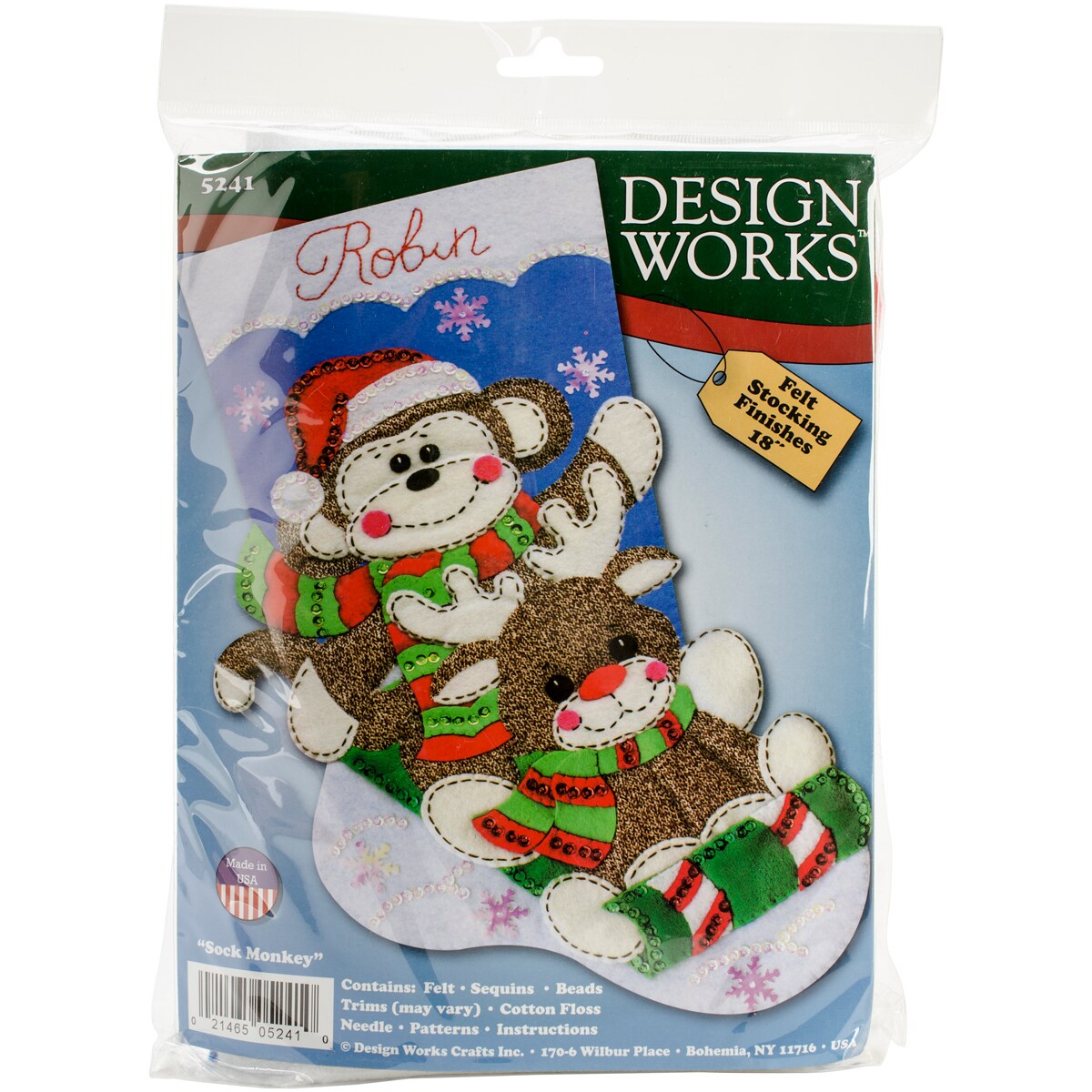 Design Works Felt Stocking Applique Kit 18&#x22; Long-Sock Monkey