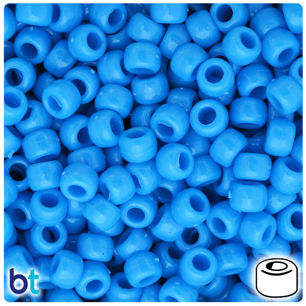 BeadTin Tropic Blue Opaque 9mm Barrel Plastic Pony Beads (500pcs)