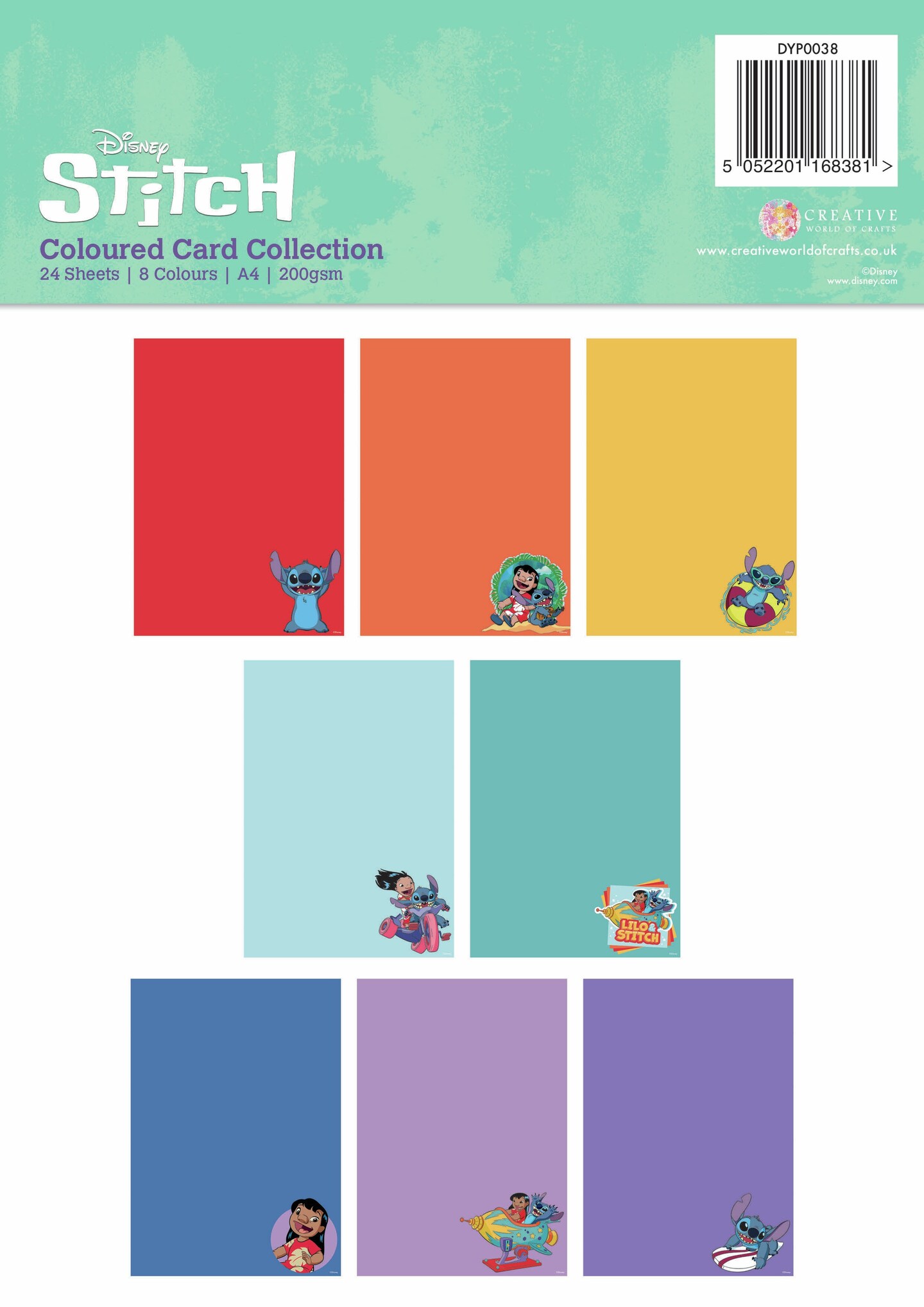 Creative World Of Crafts Disney Coloured Card Pack-Lilo &#x26; Stitch