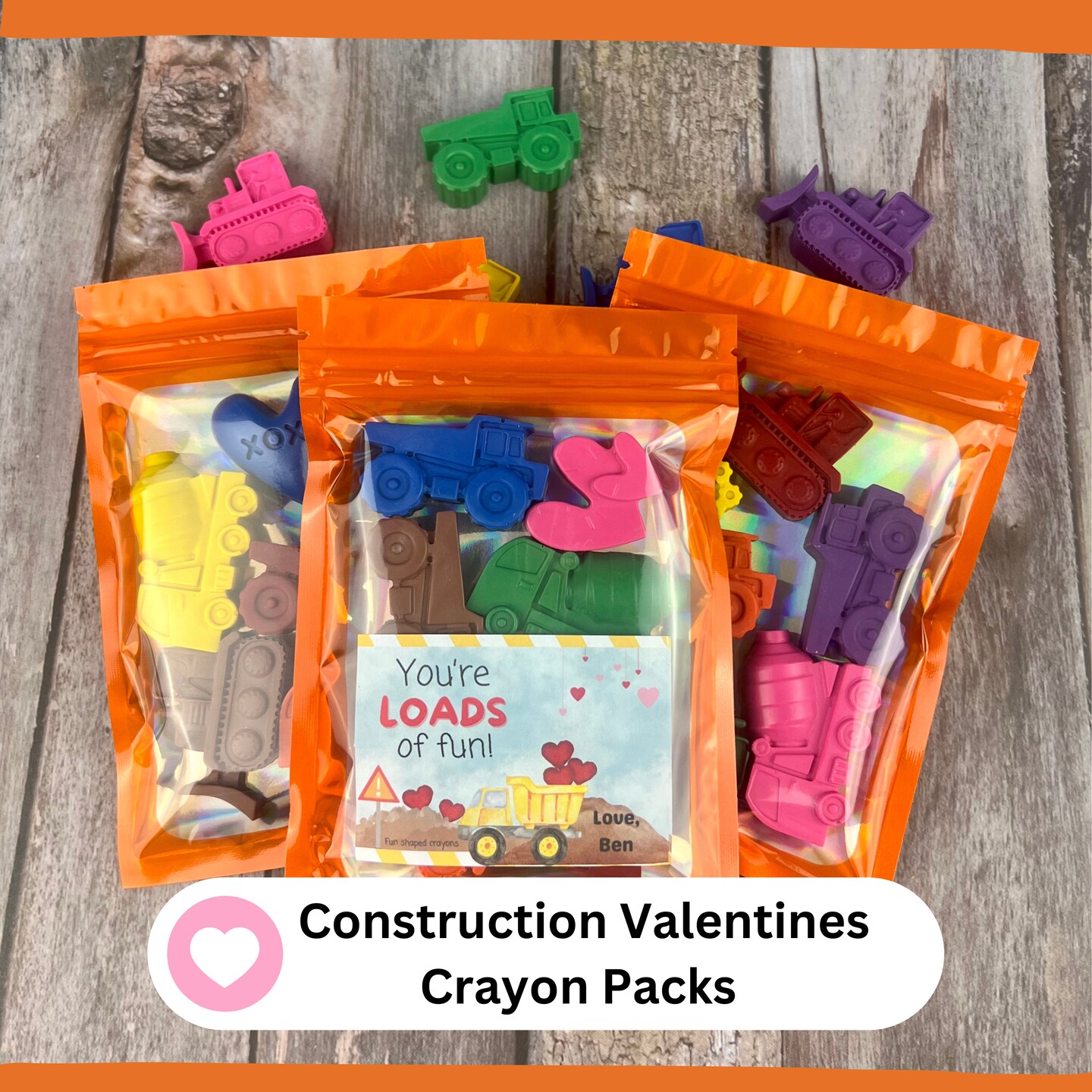 Personalized Kids Valentine Truck Crayon Sets - Construction Theme - Ideal  for Classroom Favors and Gift Exchange