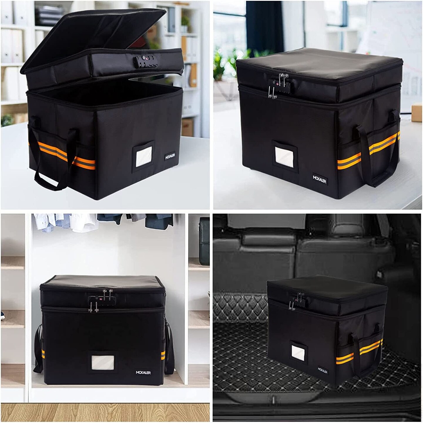 Fireproof Document File Box with Lock | Water resistant Organizer | Portable Collapsible Storage Cabinet