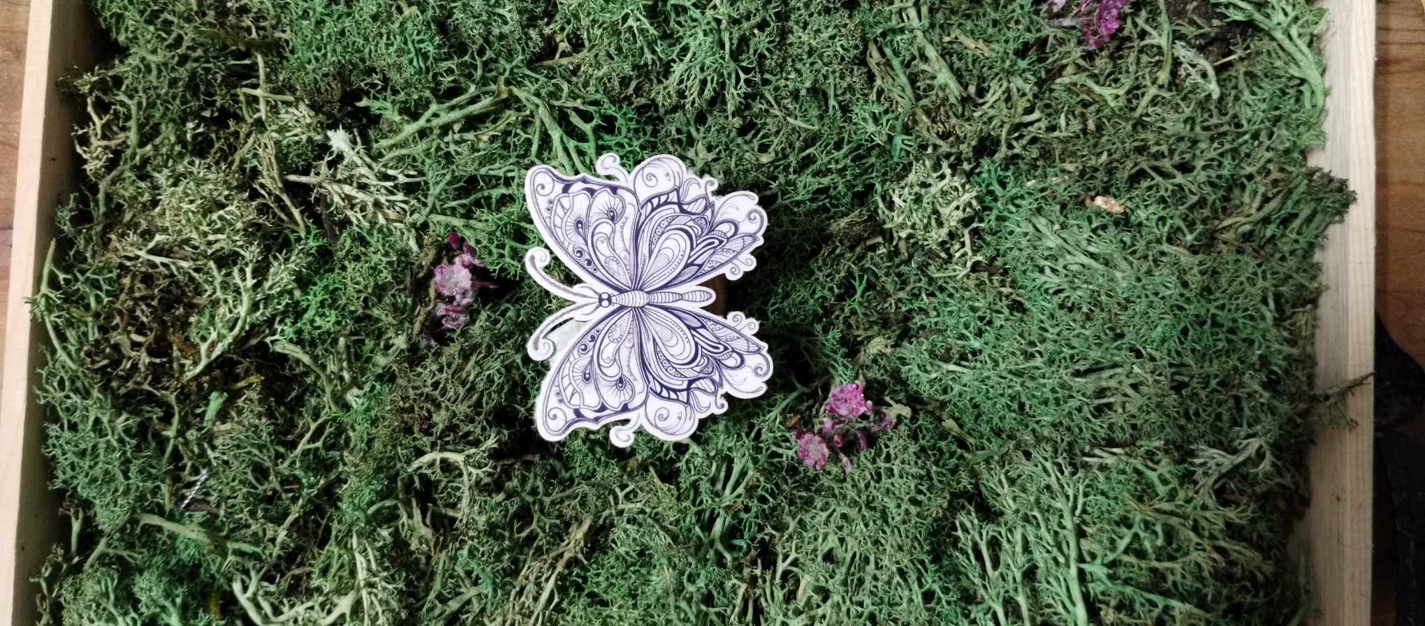 Butterfly Sticker, Tattoo Style Sticker, Black and White Butterfly