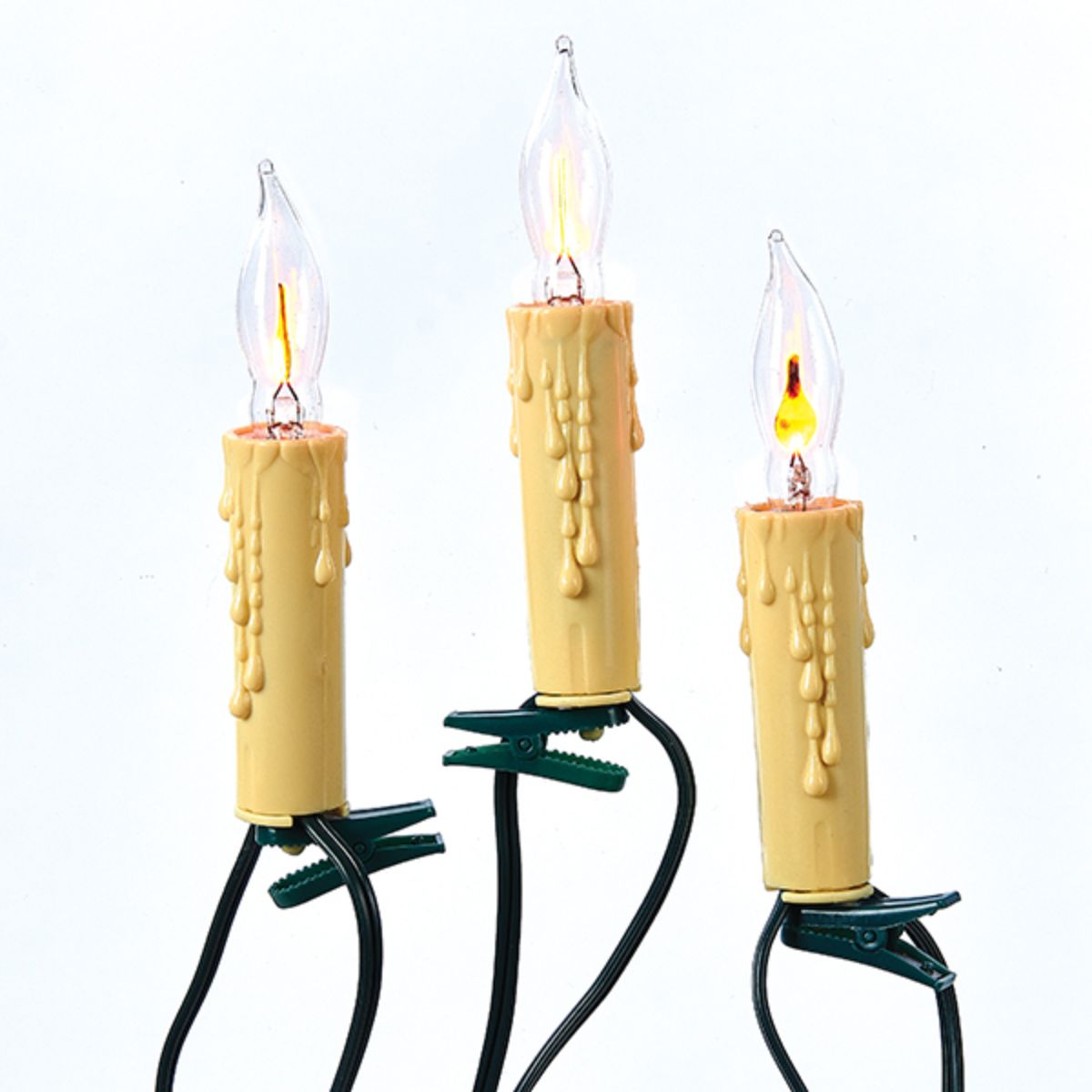 KSA Set of 7 White Flicker Flame Candle Novelty Christmas Lights - Green Wire