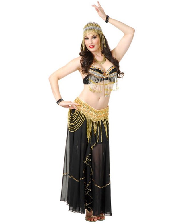 Womens  Black And Gold Arabian Jeweled Beaded Belle Dancer Costume