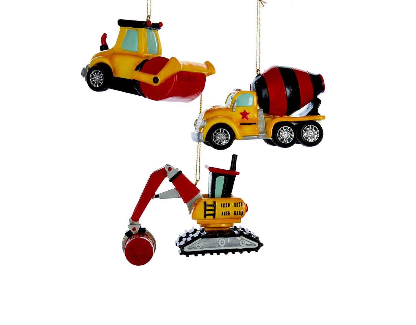 KSA Pack of 12 Yellow and Red Construction Vehicle Christmas Ornaments 18.5&#x22;