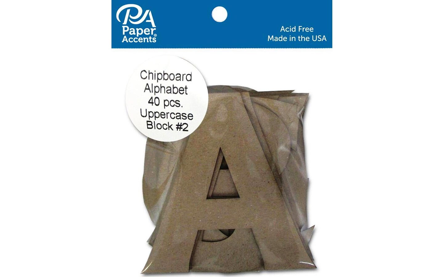 Chipboard Alphabet 4&#x22; Block#2 Upper 40pc Natural