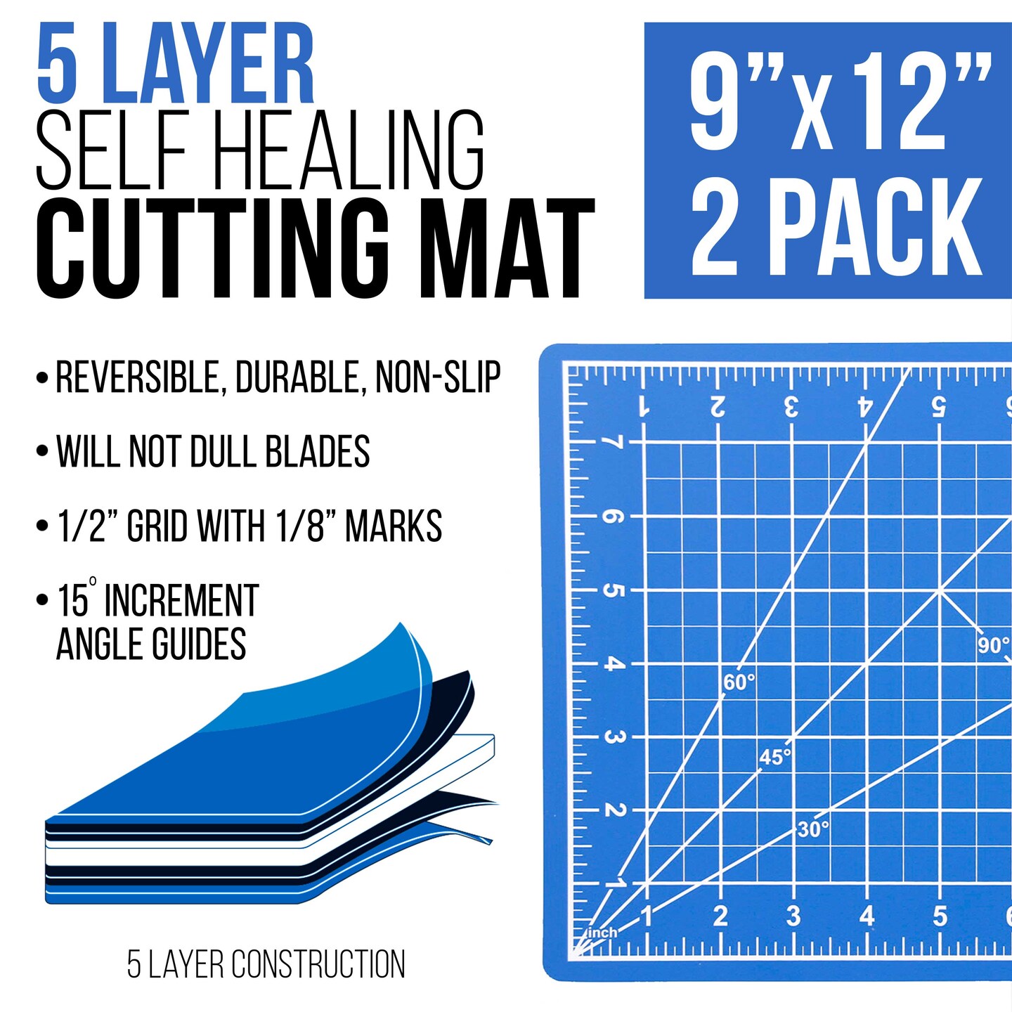 9" x 12" Self-Healing Cutting Mat 5-Ply (2 Pack) - Double-Sided Pink/Blue Craft Mat, Non-Slip Cutting Mats for Crafts, Sewing, Quilting, Scrapbooking