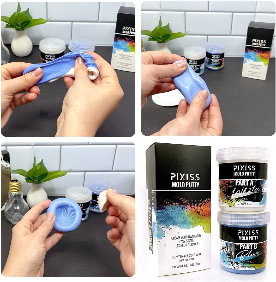 Pixiss Mold Putty Silicone Mold Making Kit, Super Easy 1:1 Mix Mold Putty