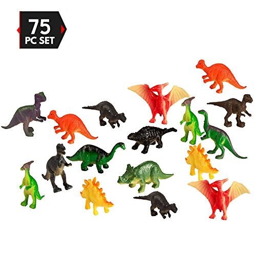 big mo's toys 75 piece party pack mini dinosaurs - plastic mini educational dinosaur animal toys - fun gift party