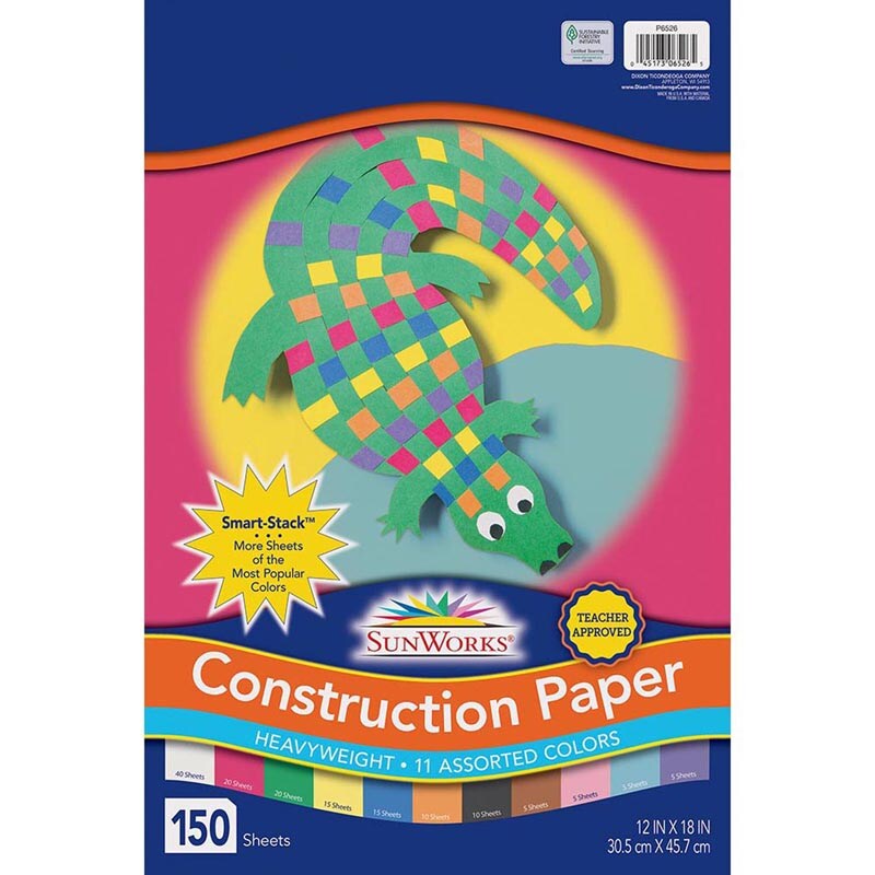 Construction Paper, 11 Assorted Colors, 12&#x22; x 18&#x22;, 150 Sheets