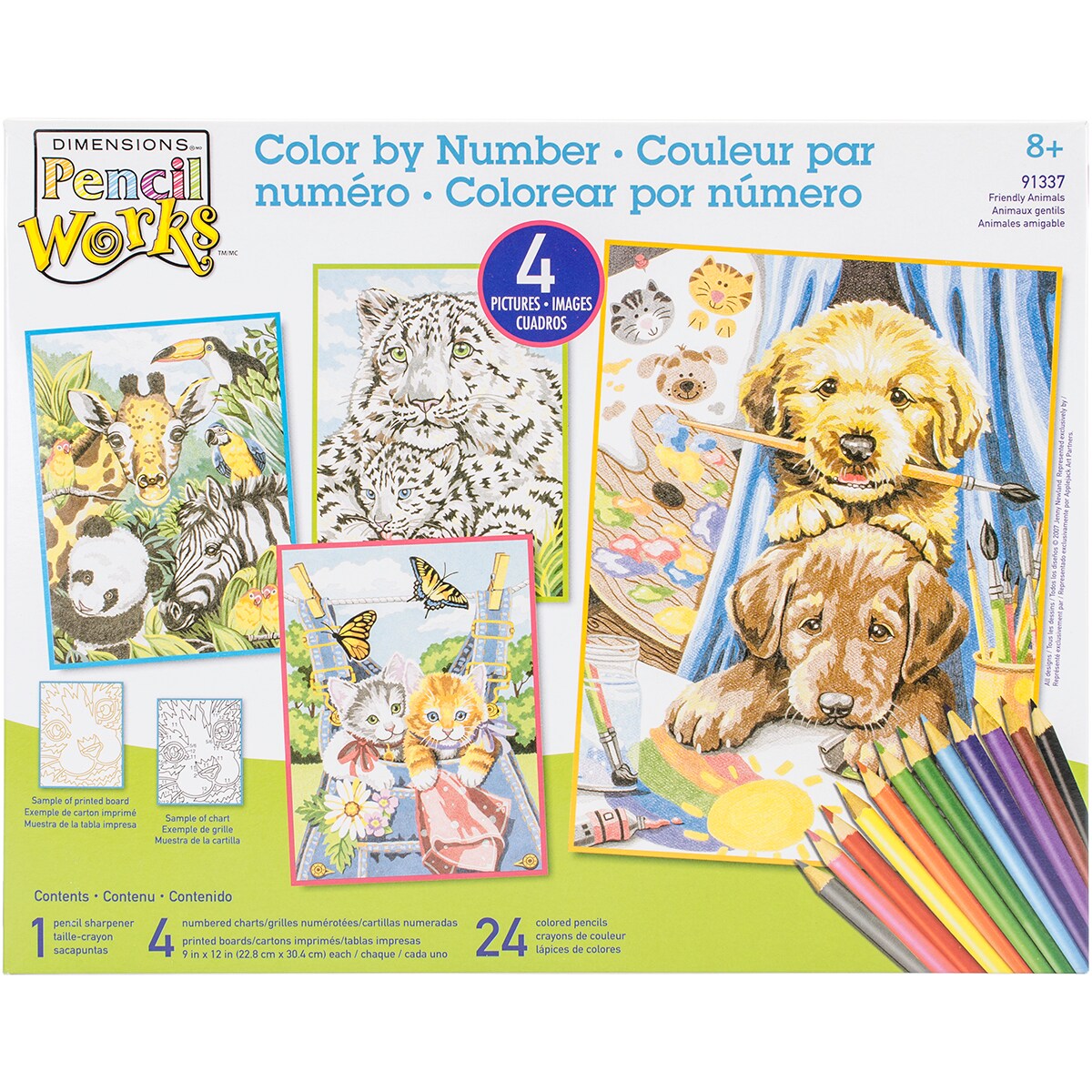 Pencil Works Color By Number Kit 9&#x22;X12&#x22; 4/Pkg-Friendly Animals