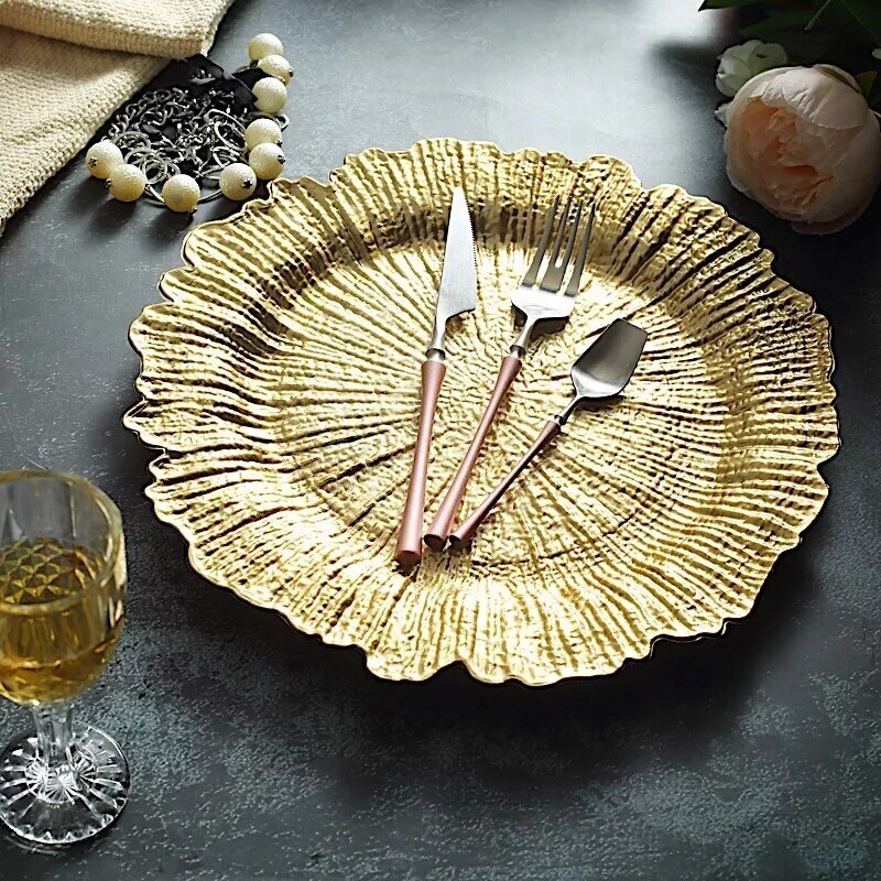 24 GOLD 13" Round Textured Charger Plates Wedding Party Dinner