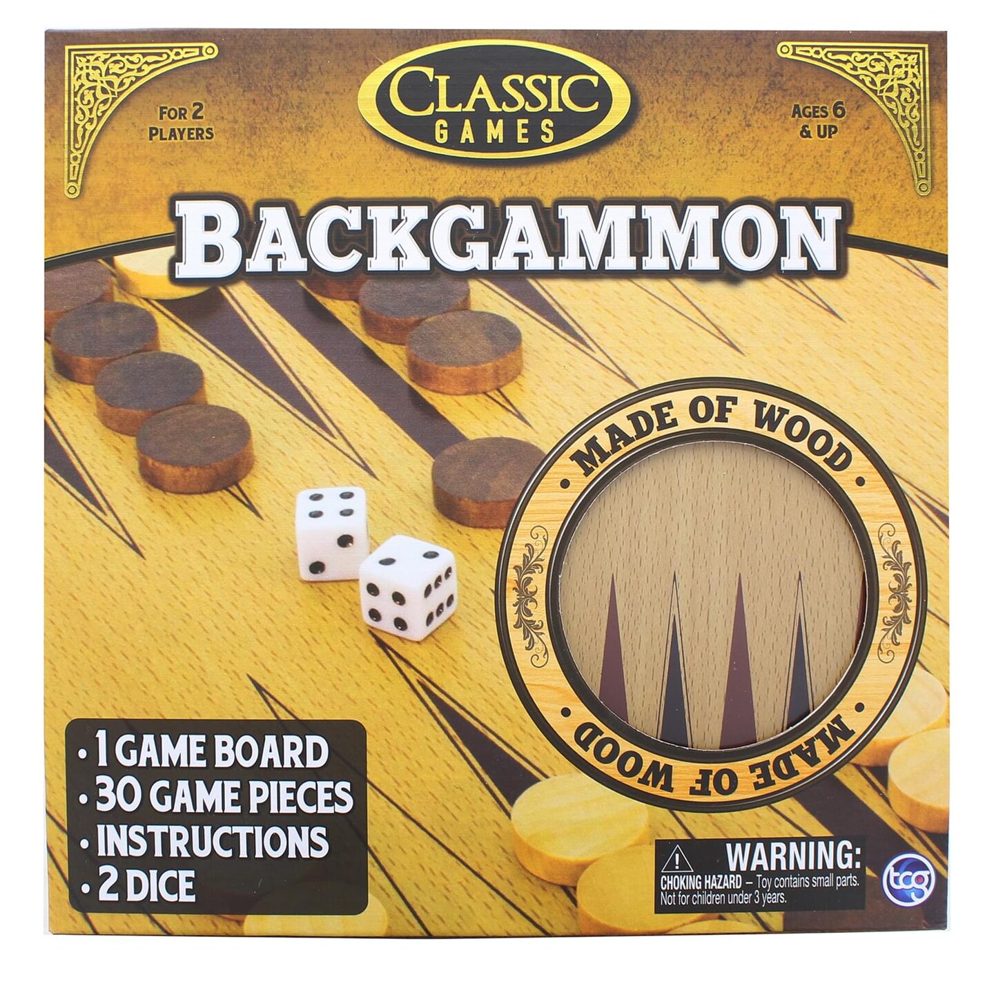 Classic Games Wood Backgammon Set | Board &#x26; 30 Game Pieces
