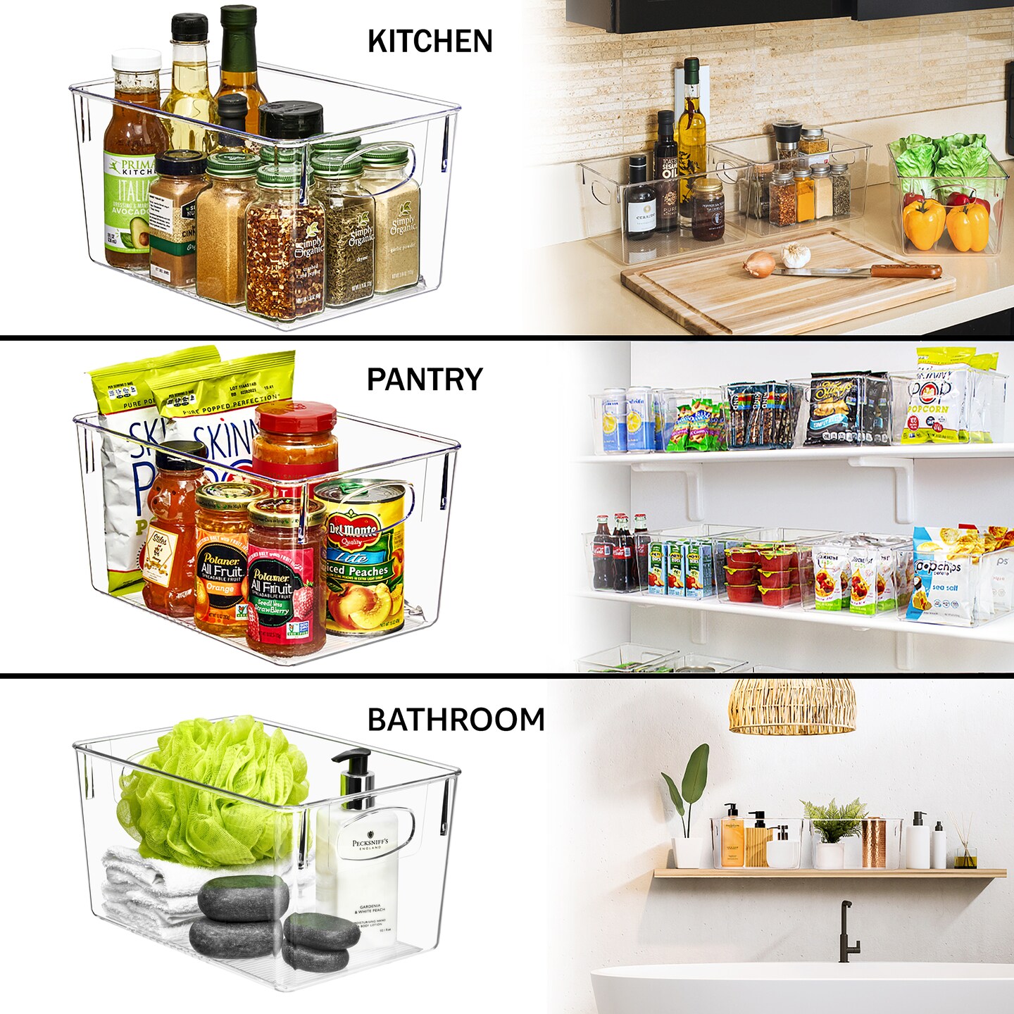 Sorbus 8 Pack Medium Clear Acrylic Storage Bins - for Kitchen, Cabinet Organizer, Pantry & Refrigerator