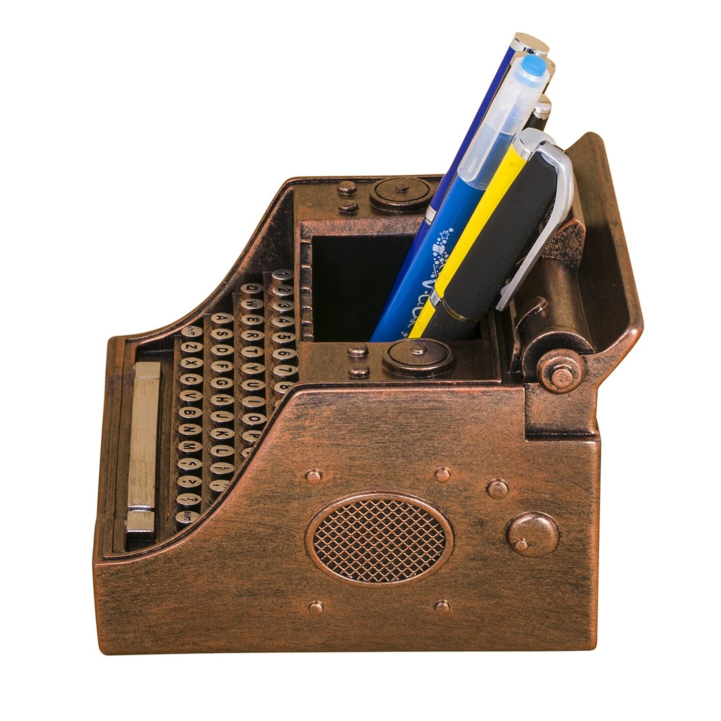Retro Typewriter Pen Holder Vintage Desk Accsesories Unique Cool Gifts for Writer Typewriter Lovers and Secretary Cute Funny Pencil Cups for Office Home School (Bronze)