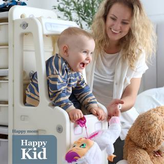 Toy Stoarge Organizer for Kids Toy Shelf Organizer for Kids Perfect Toys Storage Solution Toy Bin Storage Organizer with 4 Plastic Bins Kids Multi Storage Organizer for Books and Toys.