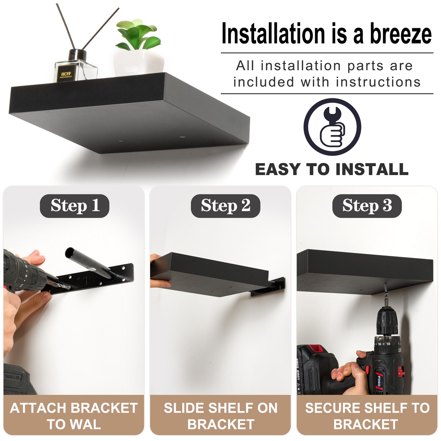 Sorbus 4 Pack 9" Floating Shelves, Wall Shelves for Bedroom, Kitchen, Living Room, Bathroom Shelves Over The Toilet
