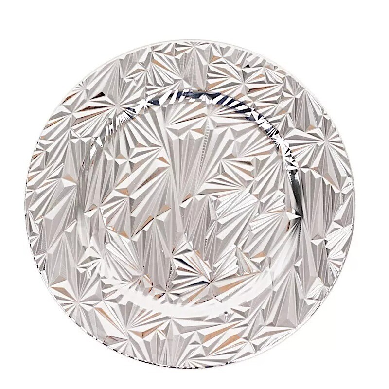 SILVER 6 Round 13&#x22; Metallic Rock Cut Acrylic CHARGER PLATES