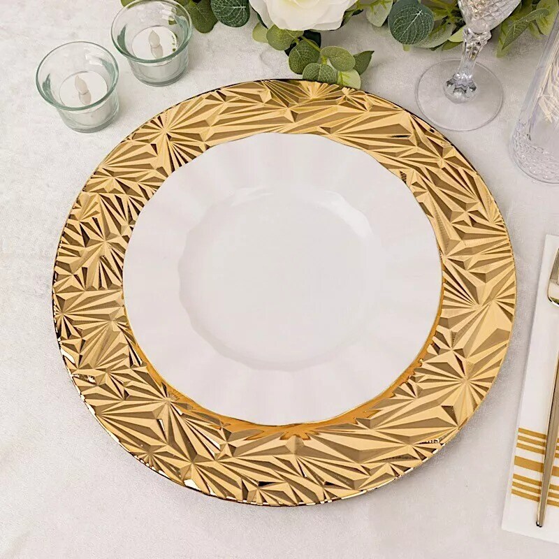 GOLD 6 Round 13&#x22; Metallic Rock Cut Acrylic CHARGER PLATES