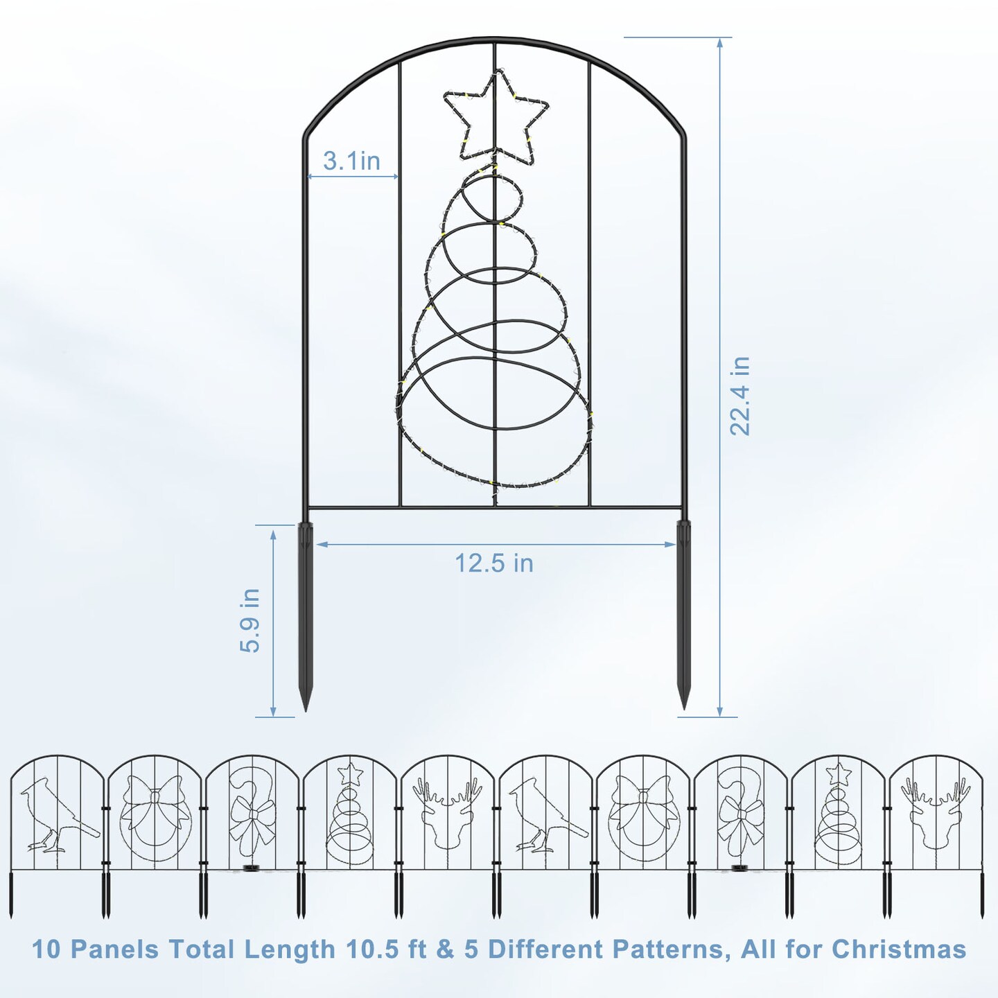 10pcs Christmas Pattern Decorative Garden Fence with Solar LED Lights