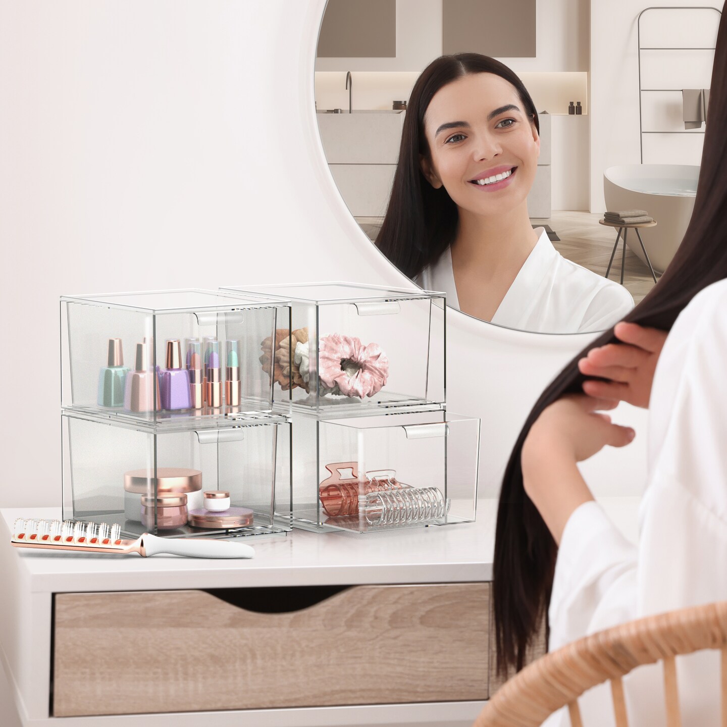 Sorbus 6 Pack Clear Stackable Acrylic Drawer Makeup Organizers - for Vanity, Bathroom, Under Sink, Cabinets, Jewelry, and More