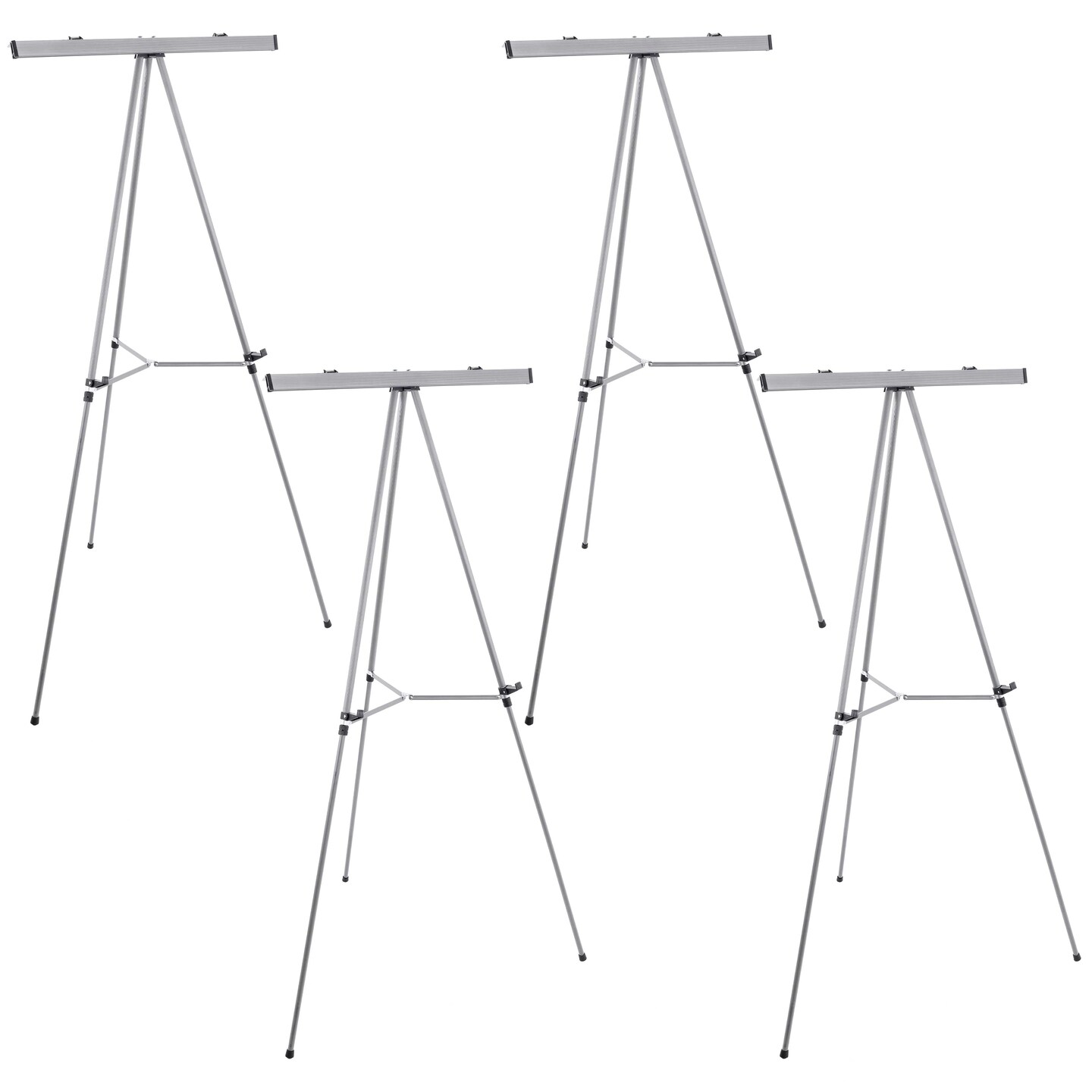 66&#x22; High Classroom Silver Aluminum Flipchart Display Easel and Presentation Stand (Pack of 4) - Large Adjustable Floor and Tabletop Portable Tripod