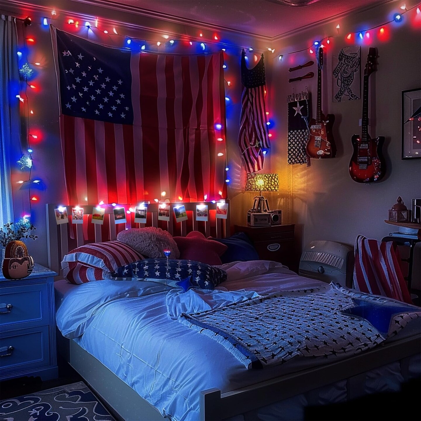100 LED 4th of July Red White Blue 50 Photo Clips String Lights Holder 33FT  Starry Fairy Lights for Hanging Pictures Cards Memos USB Powered with  Switch Perfect for Bedroom Dorm Christmas, image size:1440x1440