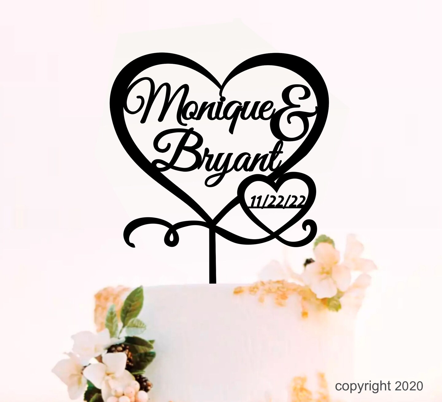 Acrylic Wedding Cake Topper First Names With Date Heart Script Cake 