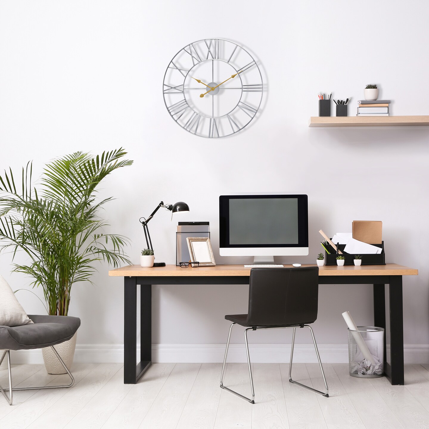 Sorbus 16&#x22; Oversized Black Metal Decorative Analog Round Wall Clock - Beautifully decorate any wall space in the household