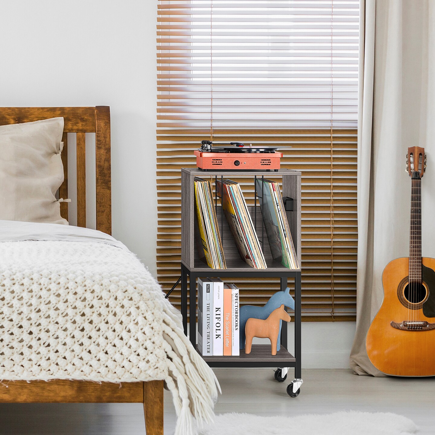 Record Player Stand with Record Storage