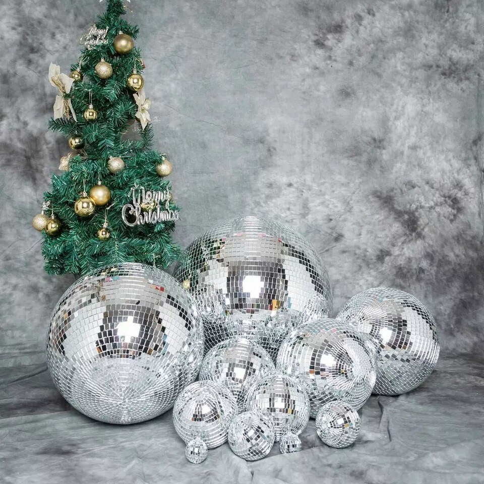 2 pcs 12&#x22; Large Silver Glass Hanging Disco Mirror Balls