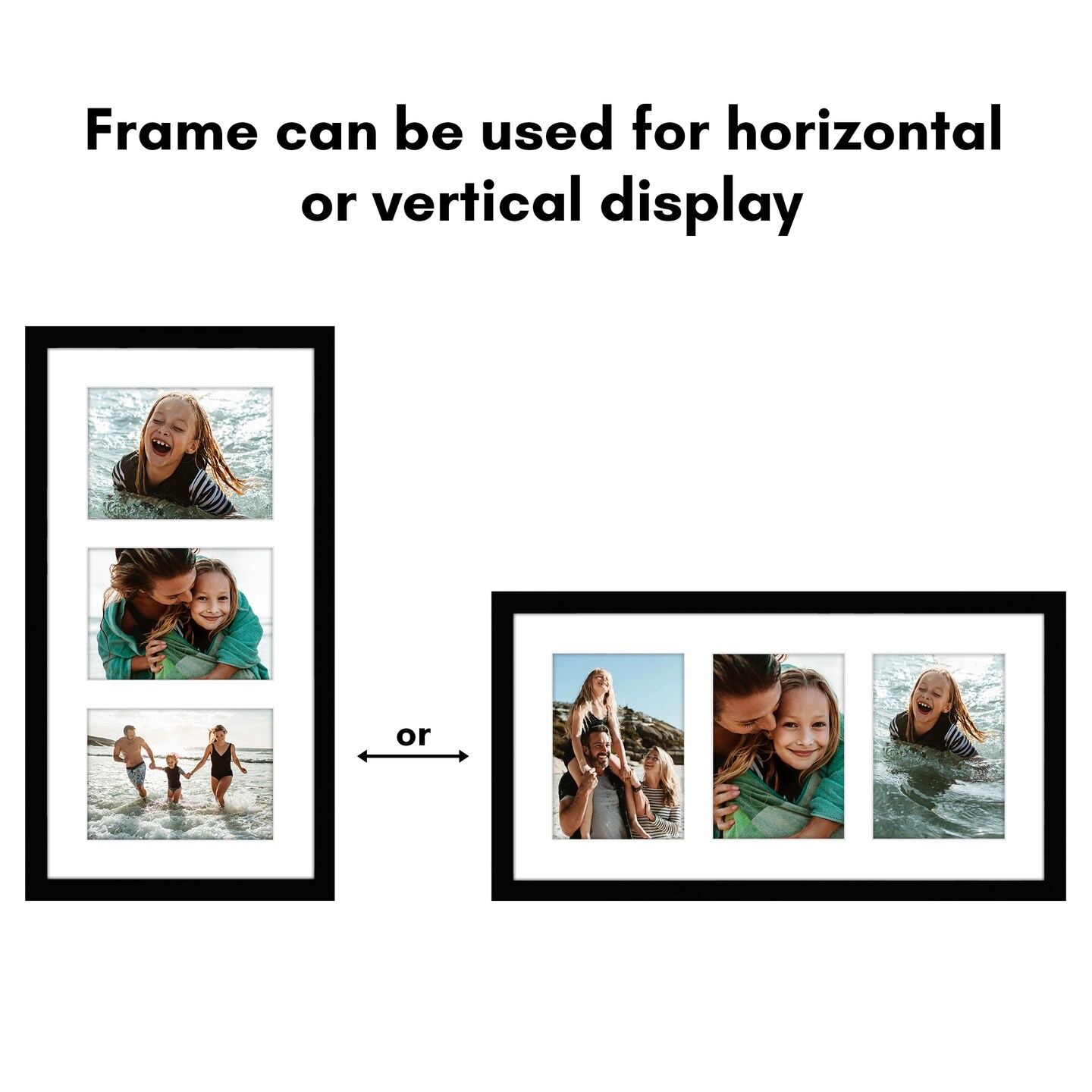 Americanflat 10x20 Collage Picture Frame - Displays (3) 5x7 Photos with Mat or (1) 10x20 Photo without Mat - Wall Gallery Decor - Plexiglass Cover - Hanging Hardware - Black