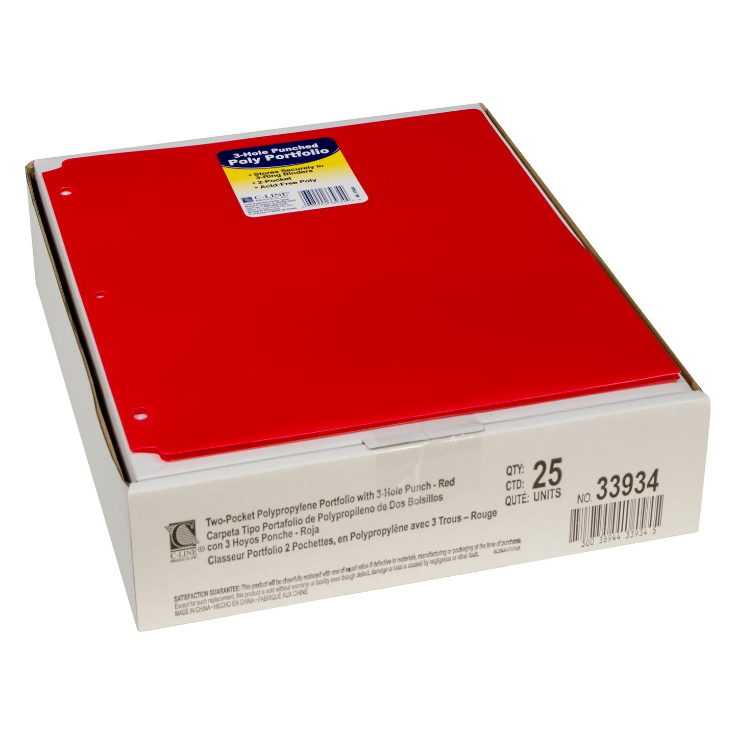 Two-Pocket Heavyweight Poly Portfolio Folder with Three-Hole Punch, Red ...