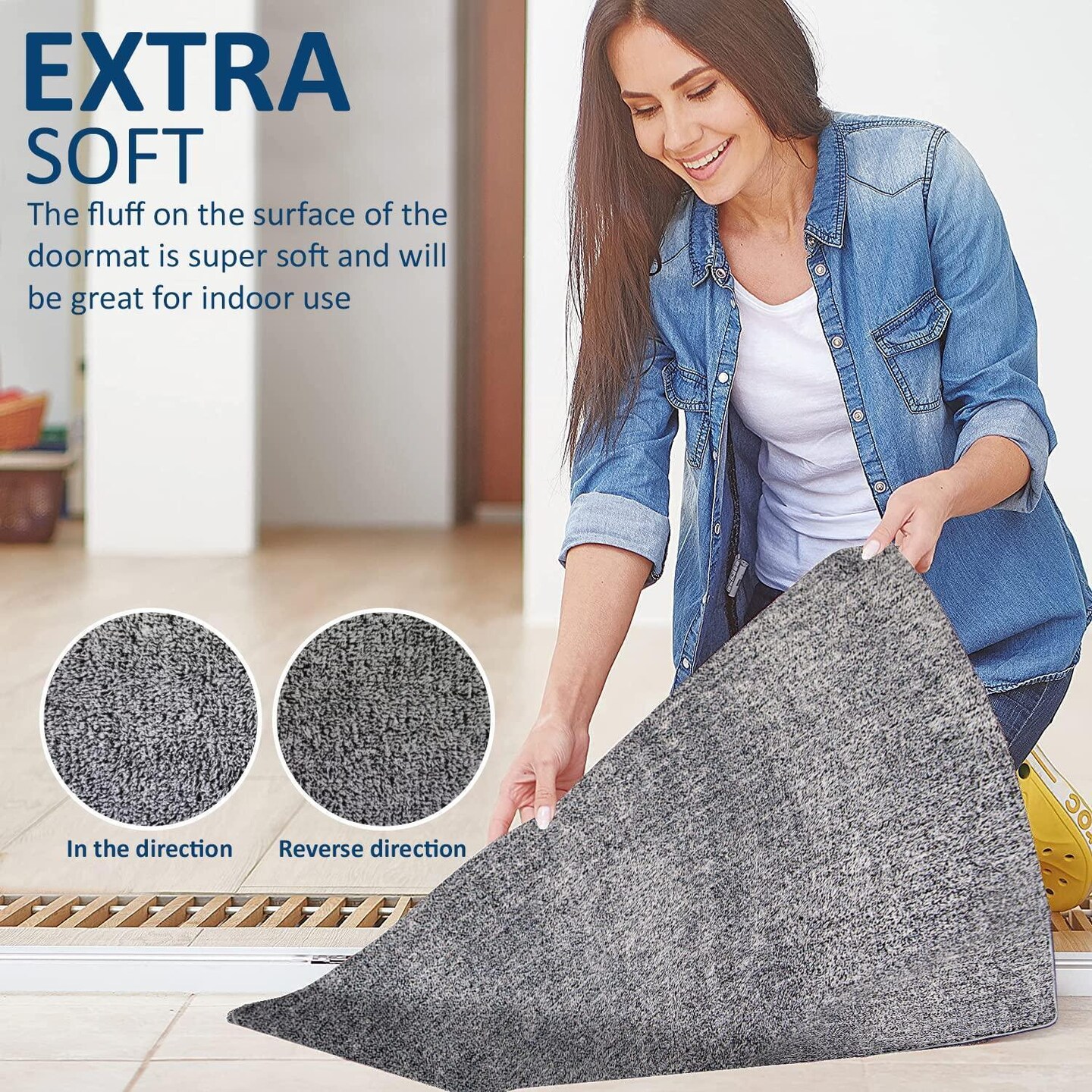 Linka Home Durable Indoor Doormat for Entrance 27.2&#x201D;x 19.7&#x201D;   Super Absorbent Rug for Entryway   Soft and Washable Grey Door Mat Inside Non Slip   Low Profile Front Door Rug with Rubber Backing   Grey