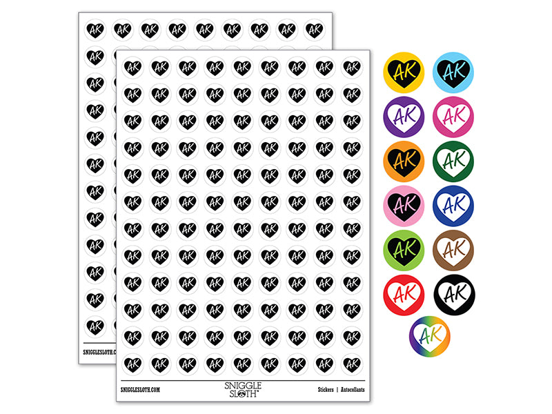 AK Alaska State in Heart 200+ 0.50&#x22; Round Stickers