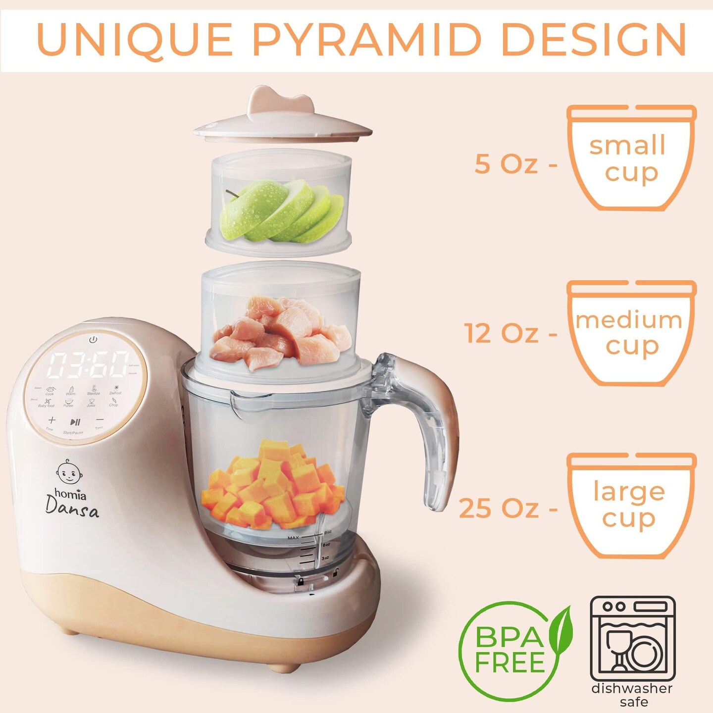 Baby Food Maker Chopper Grinder   Mills and Steamer 8 in 1 Processor for Toddlers   Steam Blend Chop Disinfect Clean 20 Oz Tritan Stirring Cup Touch Control Panel Auto Shut Off 110V Only
