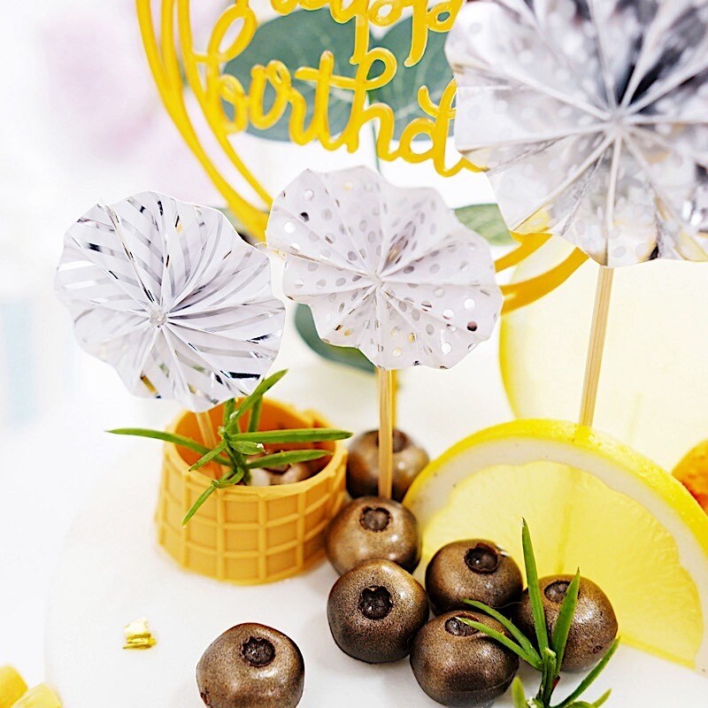 Happy Birthday Cake Topper Set with Paper Fans and Confetti Balloon Decorations