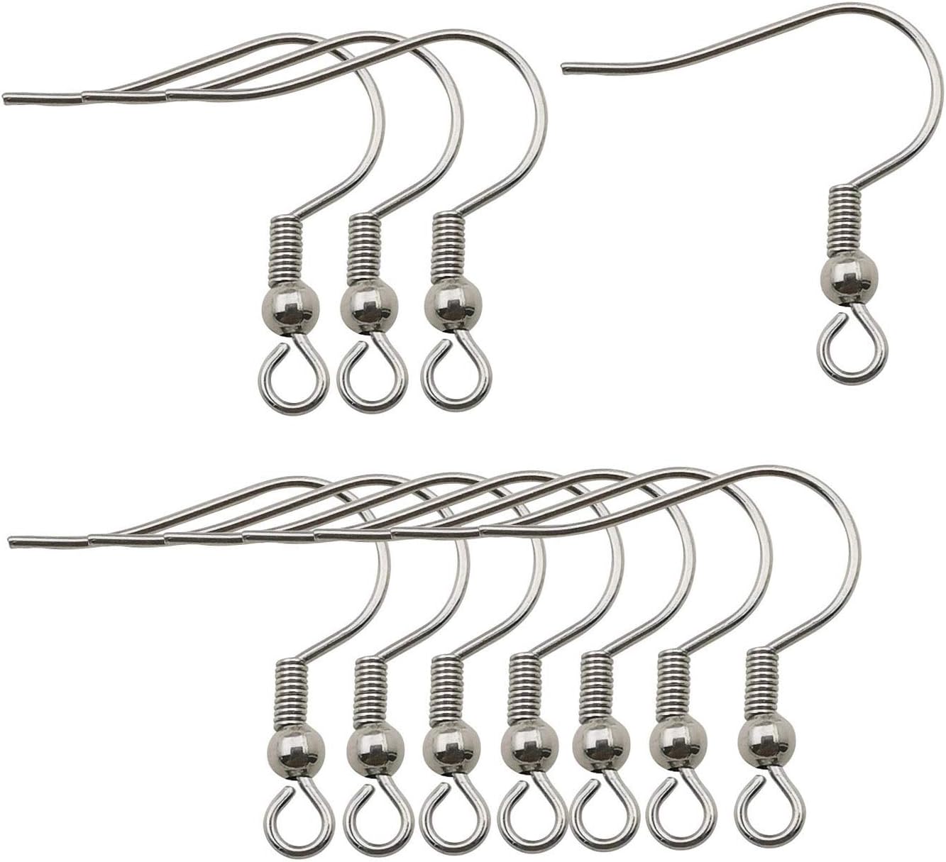 200pcs Stainless Steel Ball and Coil Earring Hooks Findings Ear Wires Fish Hook Earrings Hoops Ear Wire for DIY Jewelry Making