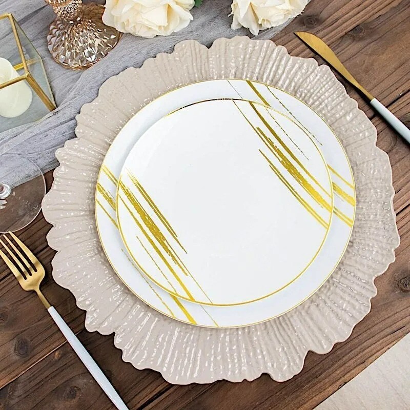 6 TAUPE 13&#x22; Round Textured Charger Plates Wedding Party Dinner