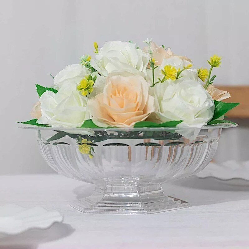 CLEAR 3 Plastic 10" Roman Style Compote VASES Flower Pedestals