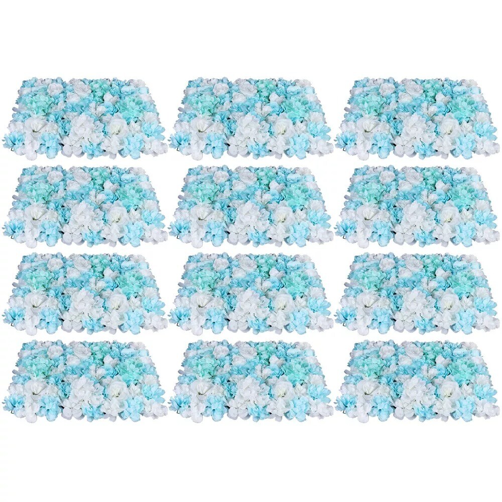 12-Pieces Artificial Silk Rose Flower Wall Panels