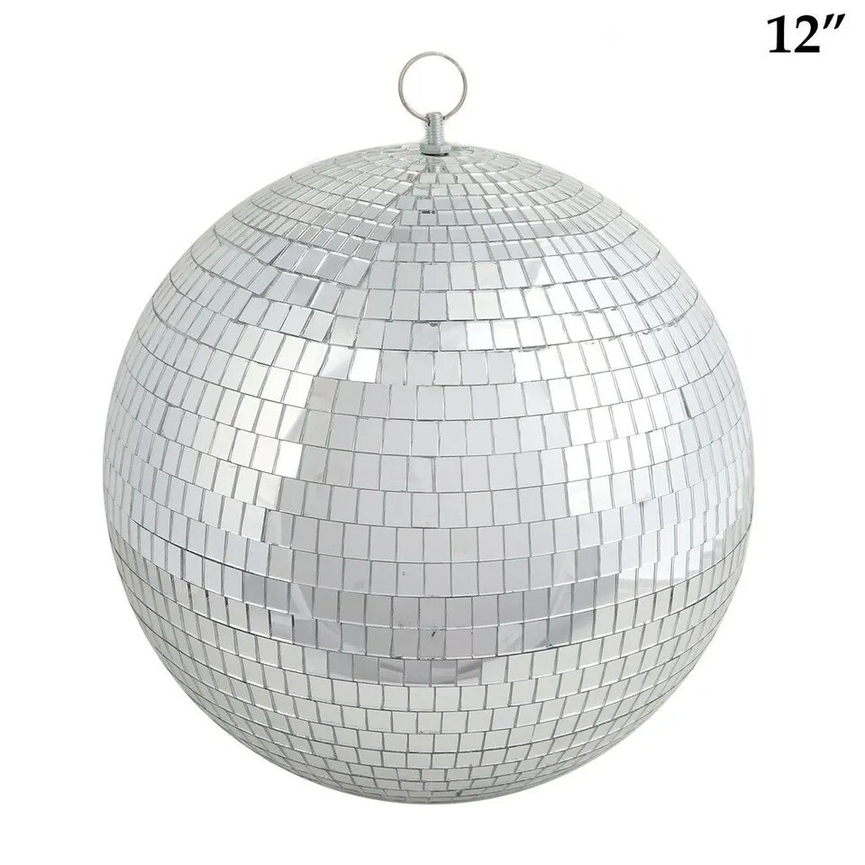 2 pcs 12&#x22; Large Silver Glass Hanging Disco Mirror Balls