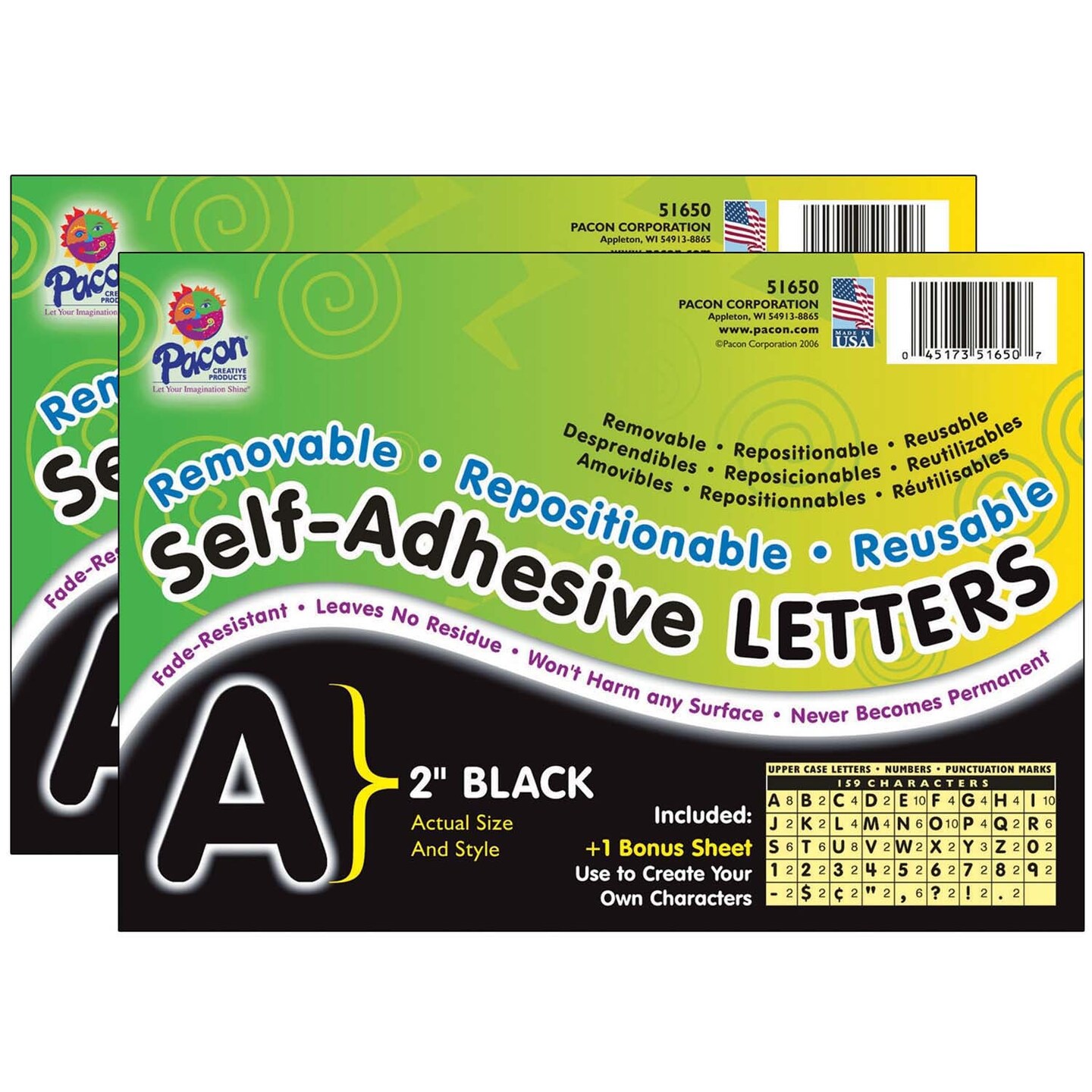 Self-Adhesive Letters, Black, Puffy Font, 2&#x22;, 159 Characters Per Pack, 2 Packs