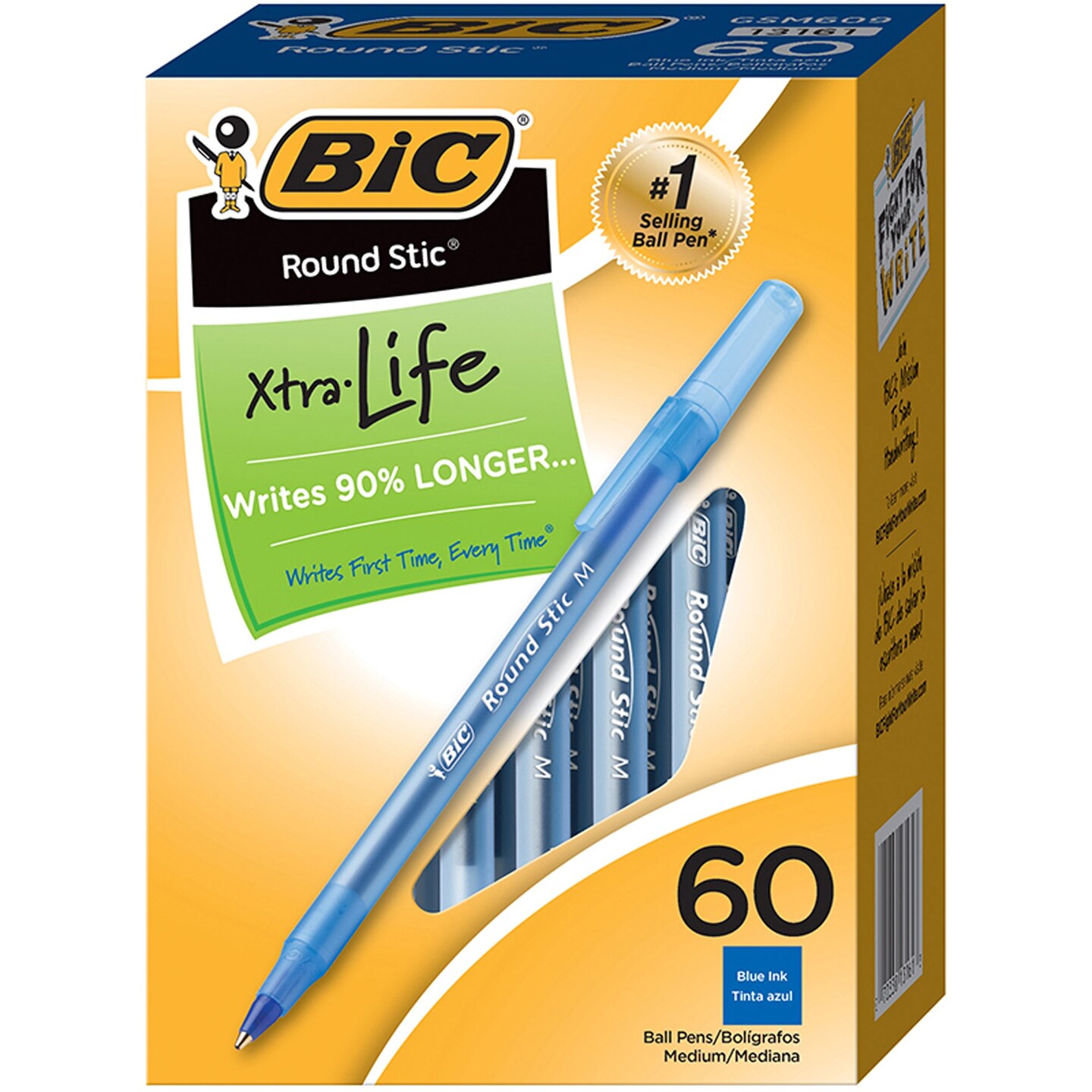 Round Stic&#xAE; Xtra Life Ball Pen, Blue, 60 Per Pack, 2 Packs